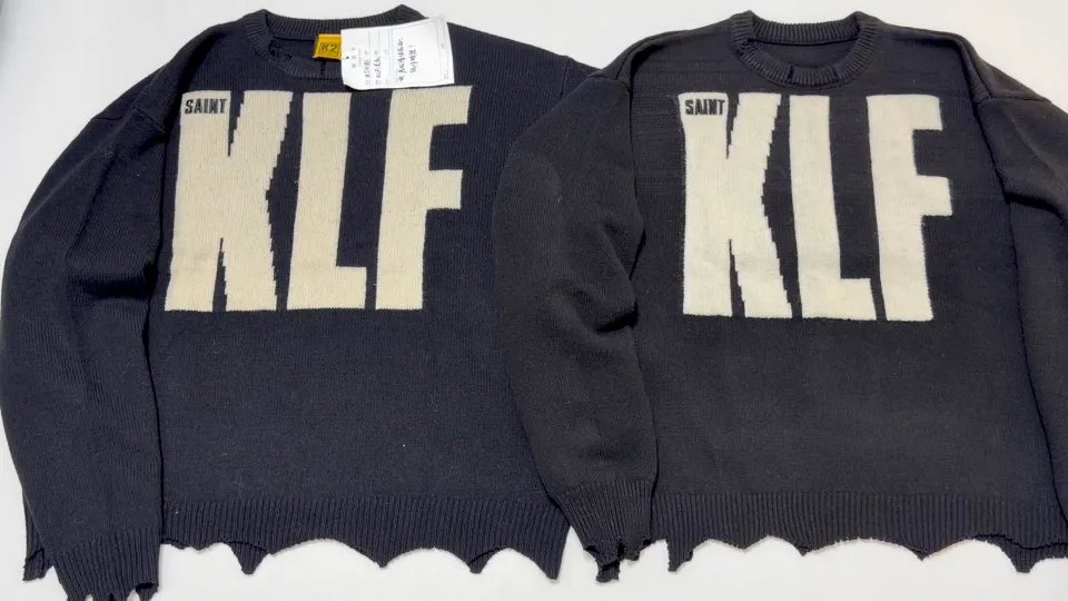 Sample vs. Pattern SAINT Mxxxxxx × The KLF KLF_CREW NECK KNIT/BLK KLF joint deconstructed destroyed wool sweater Black S-XL Original heel Made of 100% pure wool Natural and warm Wool fabric Recommended dry cleaning or gentle hand washing Completely correct version Customized KLF joint main mark/wash mark Imported special machine embroidery Full three-dimensional Hand destroyed Deconstructed and shredded